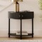 Stead Fluted Half Moon Shaped Console Table, Small Entry Desk with Storage for Narrow Spaces, Modern Boho Decor, Living Room Furniture, Solid Wood Entryway Table with Two Doors & Brass Knobs (Black)